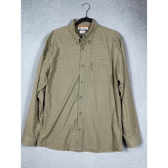 Columbia Mens Size M Long Sleeve Button Up Shirt Tan & Green Plaid - Picture 1 of 9